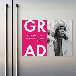 Invitation Magnétique Grad Grad Hot Pink Photo Graduation
