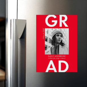 Invitation Magnétique Grad Grad Red Photo Graduation