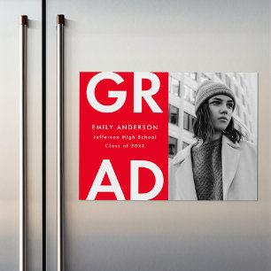 Invitation Magnétique Grad Grad Red Photo Graduation