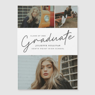 Invitation Magnétique Graduation du collage photo de script moderne