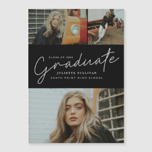 Invitation Magnétique Graduation du collage photo de script moderne