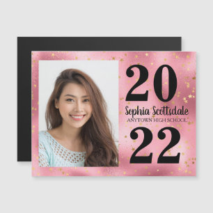 Invitation Magnétique Graduation Enregistrer Date Photo Rose Gold Stars