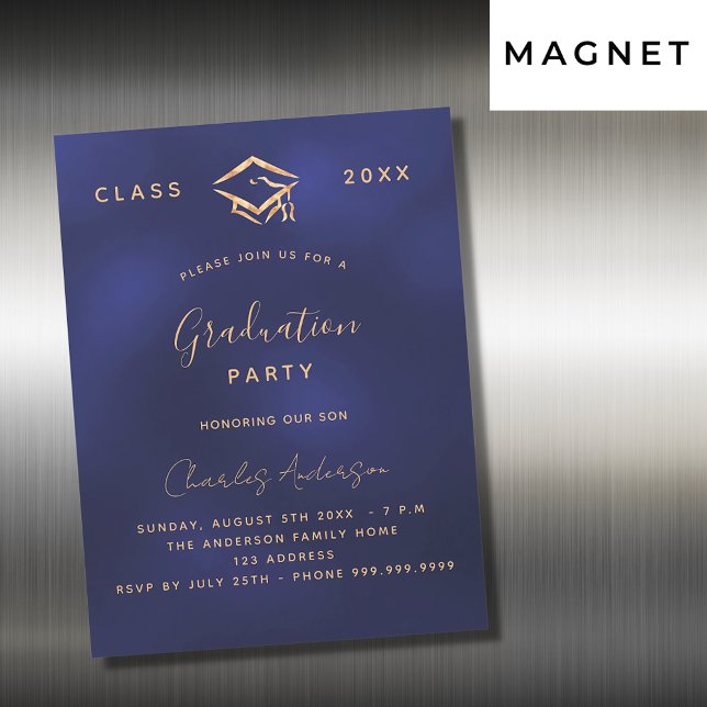 Invitation Magnétique Graduation marine bleu or simple luxe 2023 (Créateur téléchargé)