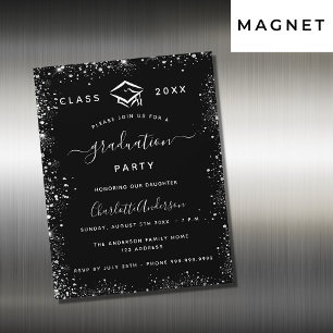 Invitation Magnétique Graduation noir argent parties scintillant luxe