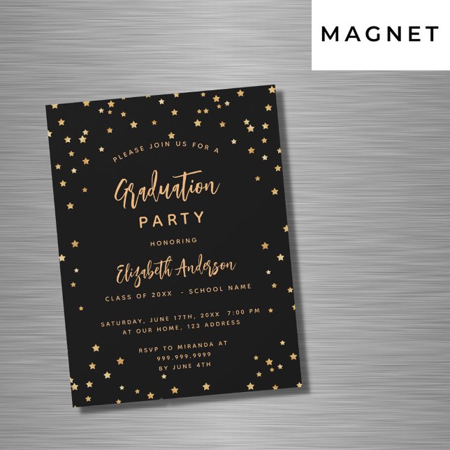 Invitation Magnétique Graduation party or noir étoiles luxe (Créateur téléchargé)