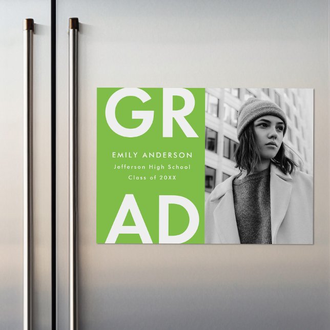 Invitation Magnétique Gras Grad Lime Green Photo Grad Grad (Créateur téléchargé)