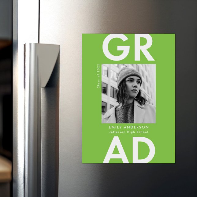 Invitation Magnétique Gras Grad Lime Green Photo Grad Grad (Créateur téléchargé)