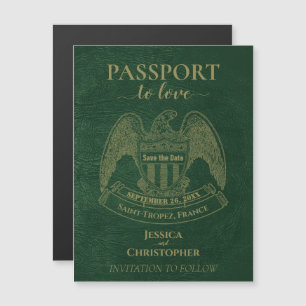 Invitation Magnétique Green Passport Destination Wedding Enregistrer la 