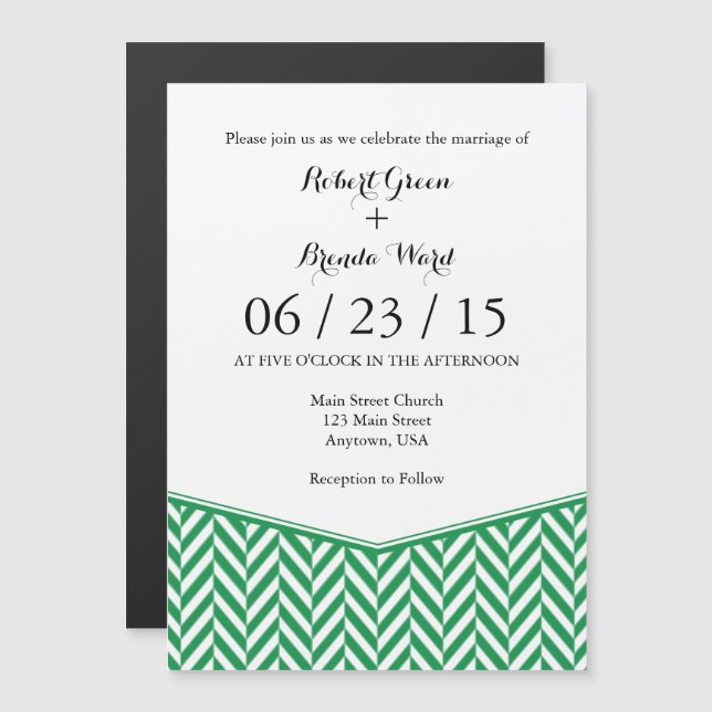 Invitation Magnétique Green White Magnetic Herringbone Mariage Invitatio (Devant / Derrière)
