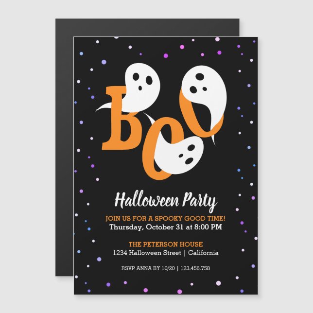 Invitation Magnétique Halloween Boo Ghosts Confetti Aimant d'invitation (Devant / Derrière)
