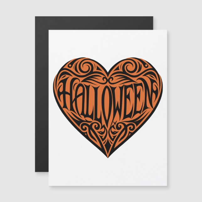 Invitation Magnétique Halloween cœur, Cœur noir, Vacances (Devant / Derrière)