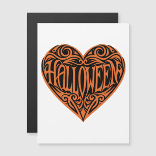 Invitation Magnétique Halloween Heart, Cœur Orange, Vacances