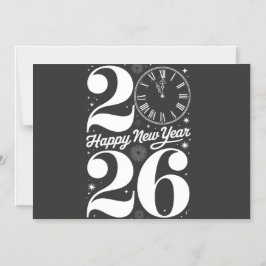 Invitation Magnétique Happy New Year 2026 Midnight Clock Countdown