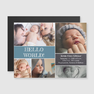 Invitation Magnétique Hello World Custom photo collage bébé naissance