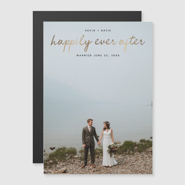 Invitation Magnétique Heureux après l'Faire-part Mariage (Devant / Derrière)