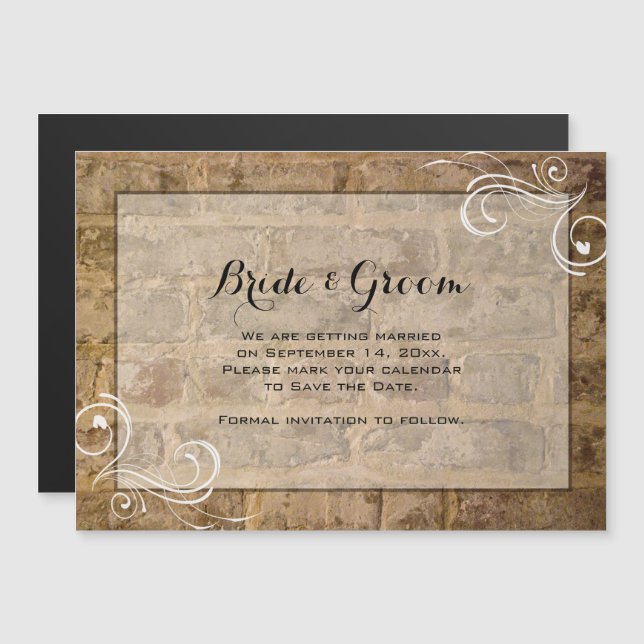 Invitation Magnétique Industrie Chic briques Swirl Wedding Enregistrer l (Devant / Derrière)