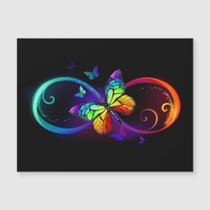 Invitation Magnétique Infini vibrant avec papillon arc-en-ciel sur fond