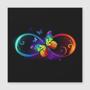 Invitation Magnétique Infini vibrant avec papillon arc-en-ciel sur fond