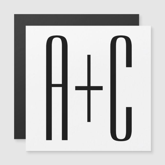 Invitation Magnétique Initiales élégantes de couples modernes | Blanc et (Devant / Derrière)
