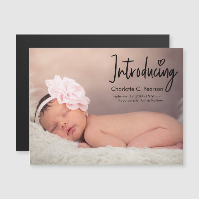 Invitation Magnétique Introduire Chic Custom Baby girl Nom photo (Devant / Derrière)