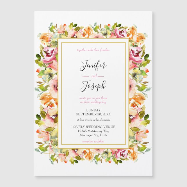Invitation Magnétique Jardin d'été Aquarelle Mariage floral (Devant)