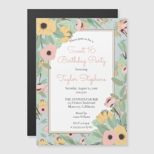 Invitation Magnétique Jardin Floral rose   Bouquet jaune Doux 16 Parti