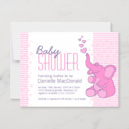 Invitation Magnétique Joli baby shower Eléphant rayures roses