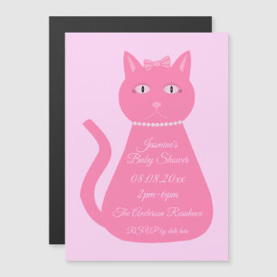 Invitation Magnétique Joli bébé rose fille chat Baby shower personnalisé