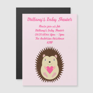Invitation Magnétique Jolie Bébé Fille Hérisson Baby Shower Rose