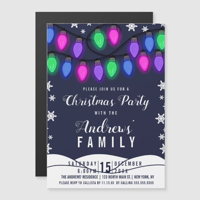 Invitation Magnétique Jolie couleur brillant lumières pendantes Noël (Devant / Derrière)
