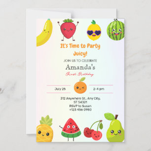 Invitation Magnétique Jolie Fille aux Fruits pour son 1er Anniversaire M