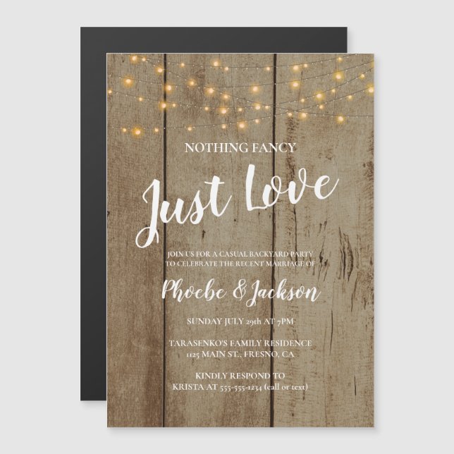 Invitation Magnétique Juste Amour Lumières de Chaîne Rustiques Mariage F (Devant / Derrière)