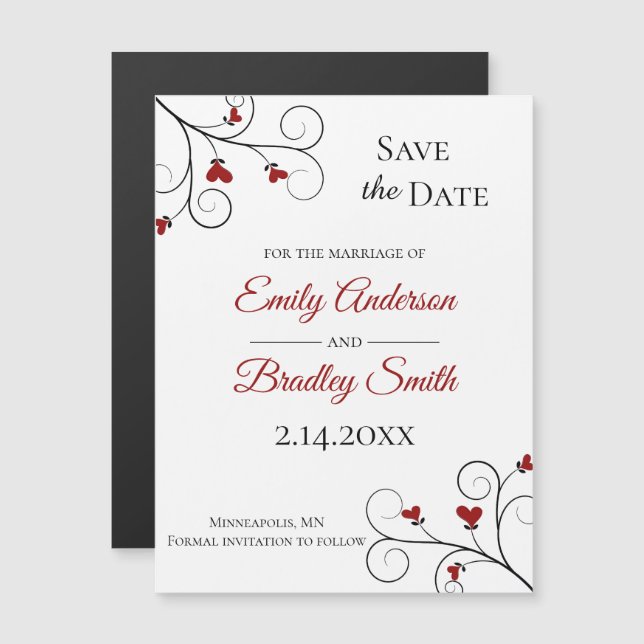 Invitation Magnétique L'amour grandit | Mariage au coeur rouge Enregistr (Devant / Derrière)