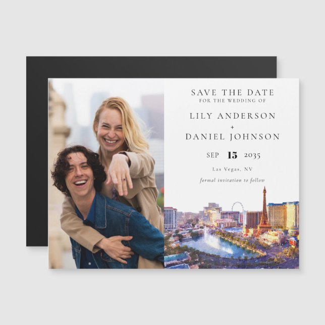 Invitation Magnétique Las Vegas Photo Wedding Save The Date (Devant / Derrière)