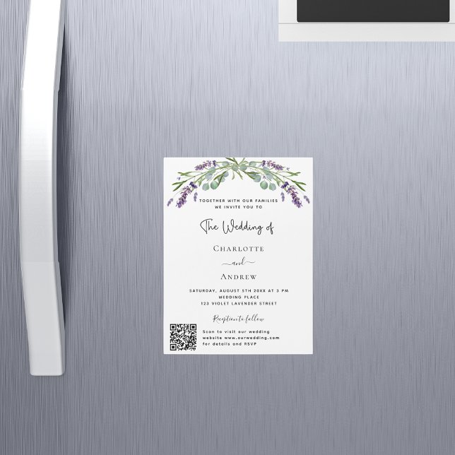 Invitation Magnétique Lavande de verdure fleurie QR détails RSVP mariage (Créateur téléchargé)