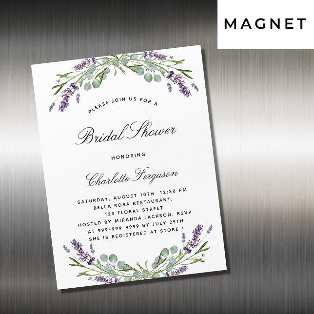 Invitation Magnétique Lavande fleurie eucalyptus luxe nuptiale douche (Créateur téléchargé)