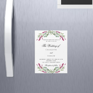 Invitation Magnétique Lavande rose fleurs verdure mariage luxuriante