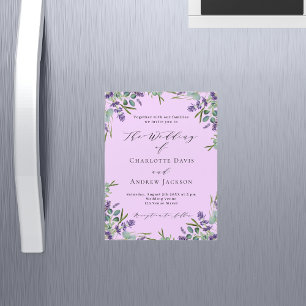 Invitation Magnétique Lavande rose fleurs verdure mariage luxuriante
