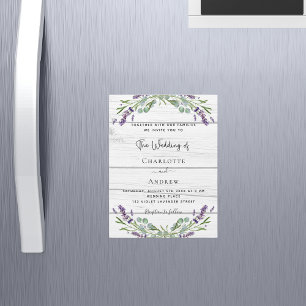 Invitation Magnétique Lavande verdure bois blanc luxe mariage