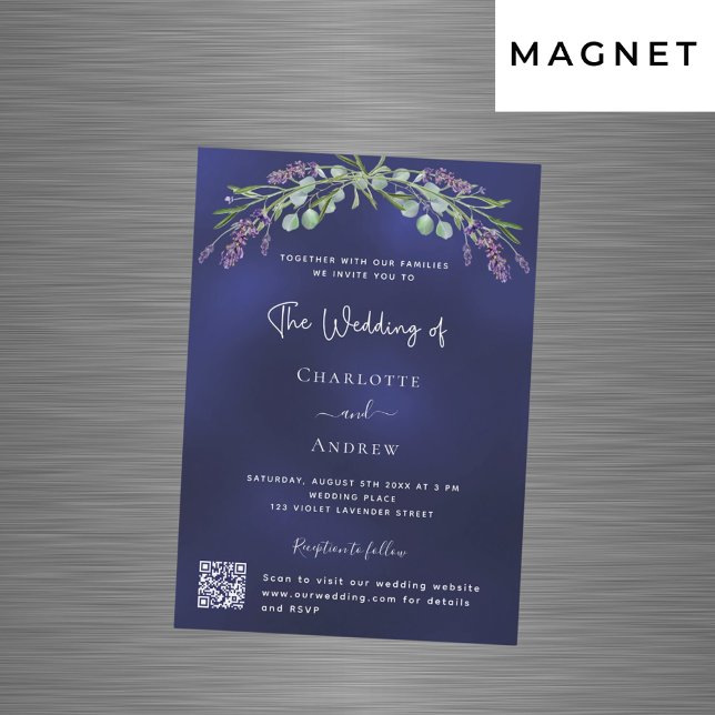 Invitation Magnétique Lavande vert bleu QR RSVP mariage de luxe (Créateur téléchargé)