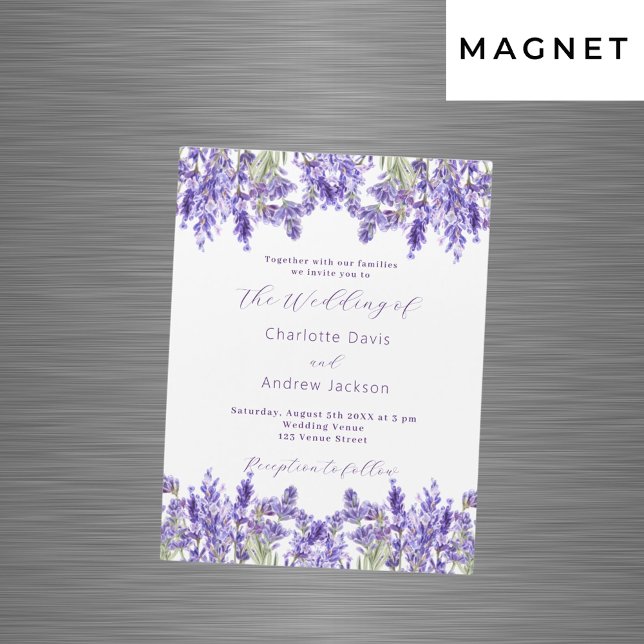 Invitation Magnétique Lavande violet floraux aquarelle luxe mariage (Créateur téléchargé)