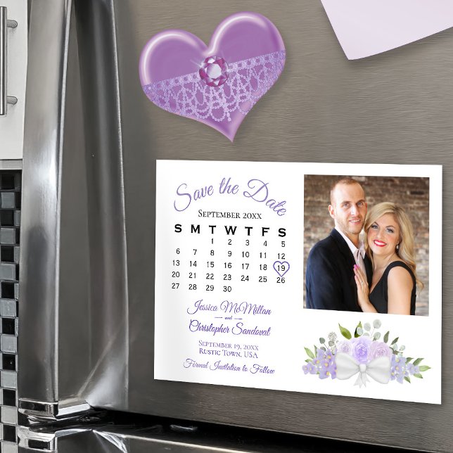 Invitation Magnétique Lavender Floral Calendrier & Photo Enregistrer la  (Créateur téléchargé)