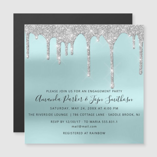 Invitation Magnétique Lecteurs d'étincelle gris argent Mariage nuptiale  (Devant / Derrière)