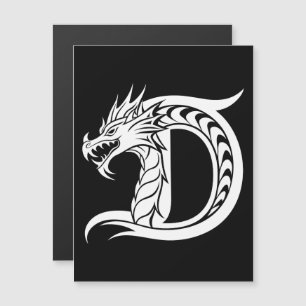 Invitation Magnétique Lettre D de style dragon, alphabet du dragon, mono
