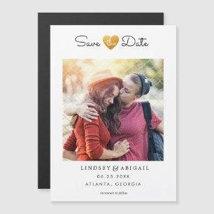 Invitation Magnétique LGBTQ Gold Heart Save the Date with Photo