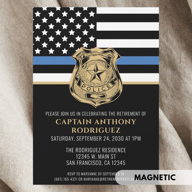 Invitation Magnétique Ligne Bleue Mince Police Police Retraite (Thin Blue Line Law Enforcement Police Retirement Magnetic Invitation)