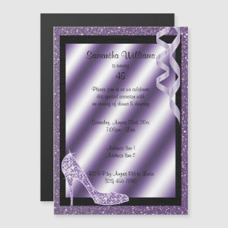 Invitation Magnétique Lilac Glittery Stiletto & Streamers 45e anniversai