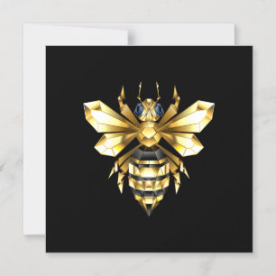 Invitation Magnétique Logo Faux Gold Foil Bee Polygonal sur Noir