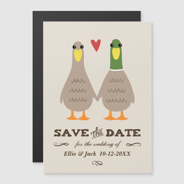 Invitation Magnétique Love Ducks Wedding Enregistrer la date (Devant / Derrière)