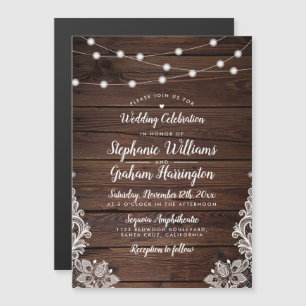 Invitation Magnétique Lumières de chaînes et dentelle  Mariage campagnar